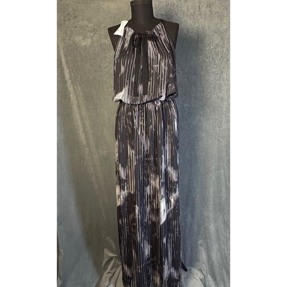 Elie Tahari‎ York Dress XL Black White 100% Silk Halter Maxi Ethereal NWT $328